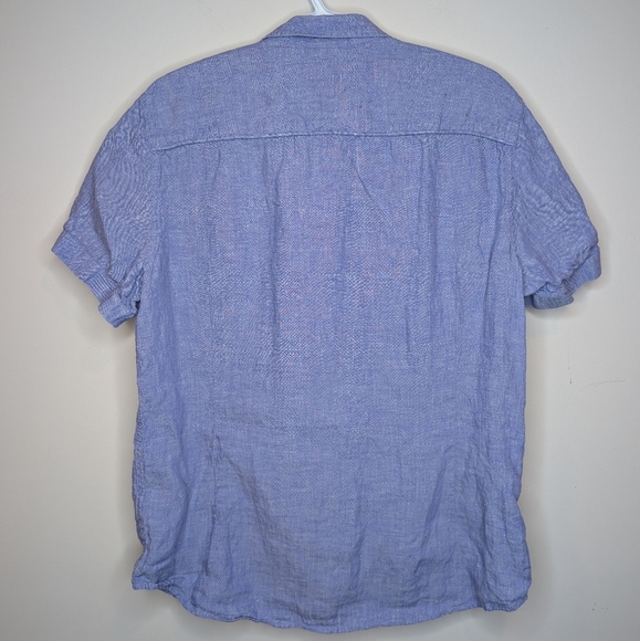 AX Armani Exchange Men's Medium 100% Linen Blue Button Down Short Sleeve Top - Picture 2 of 8